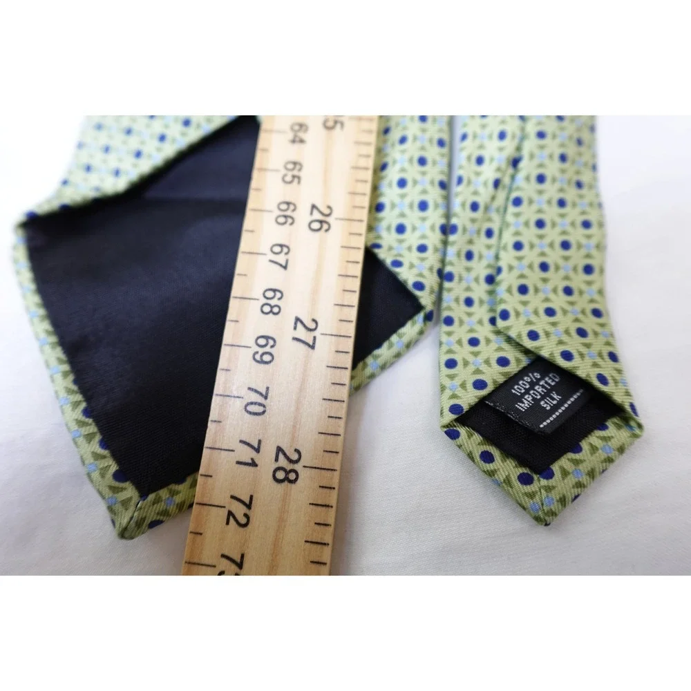 Arrow Tie 100% Imported Silk Green Blue Geometric‎ Pattern Retro Mens Necktie